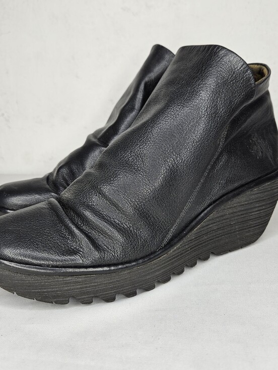 Fly London Shoes - Fly London Black Leather Wedge Ankle Boots